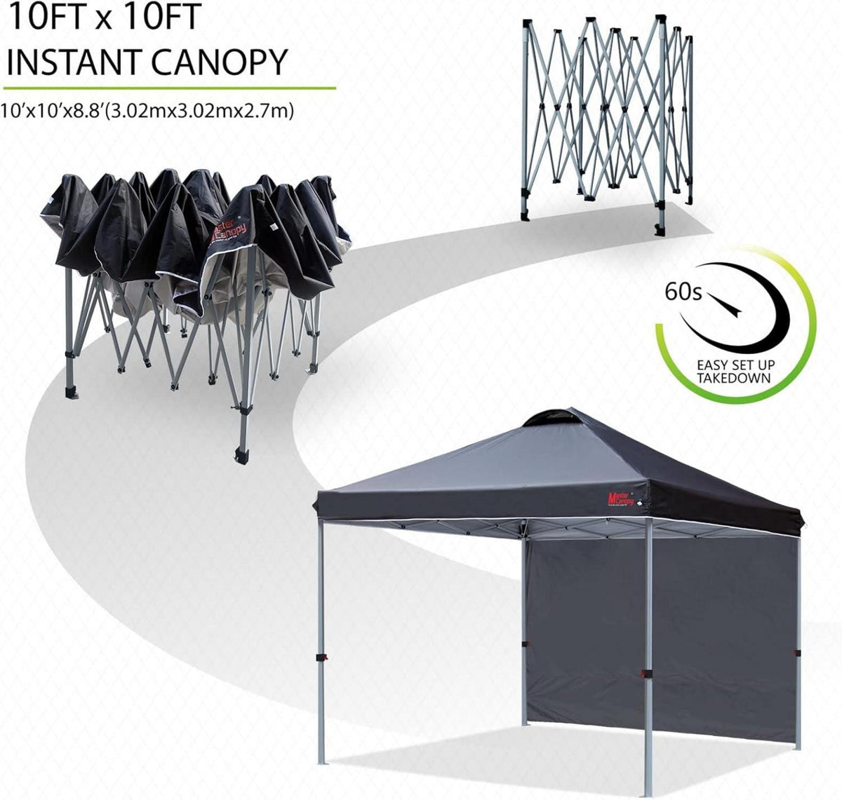 Pop up Pavillon 3x3 m mit 1 Seitenwand Schwarz Festzelt Market Garten