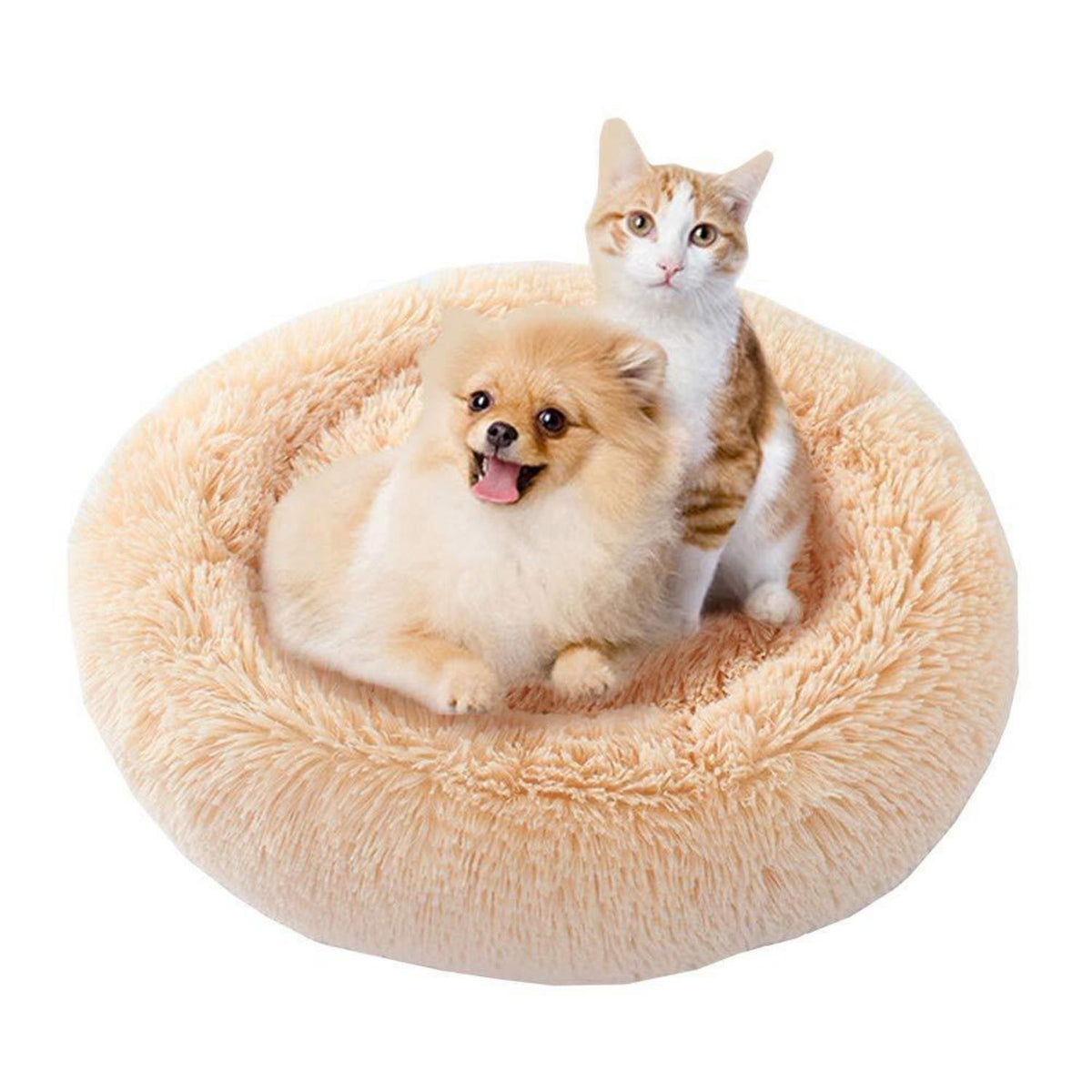 Rundes Hundebett Deluxe Plüsch XXL 120cm Beige