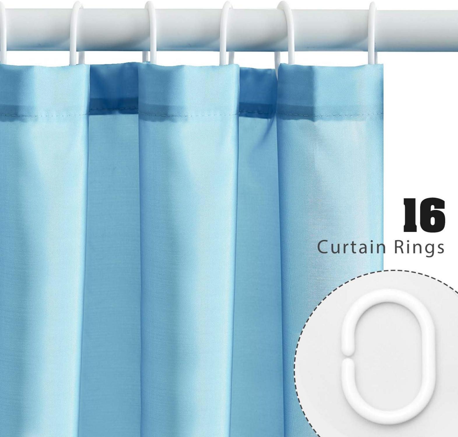 Extra langer Duschvorhang 244x200 Hellblau aus Stoff mit Antischimmel