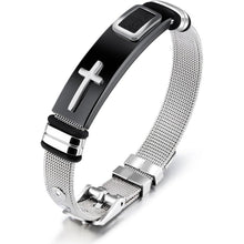 Herren Edelstahl Armband Einstellbar Mesh Armreif Kreuz