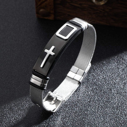 Herren Edelstahl Armband Einstellbar Mesh Armreif Kreuz