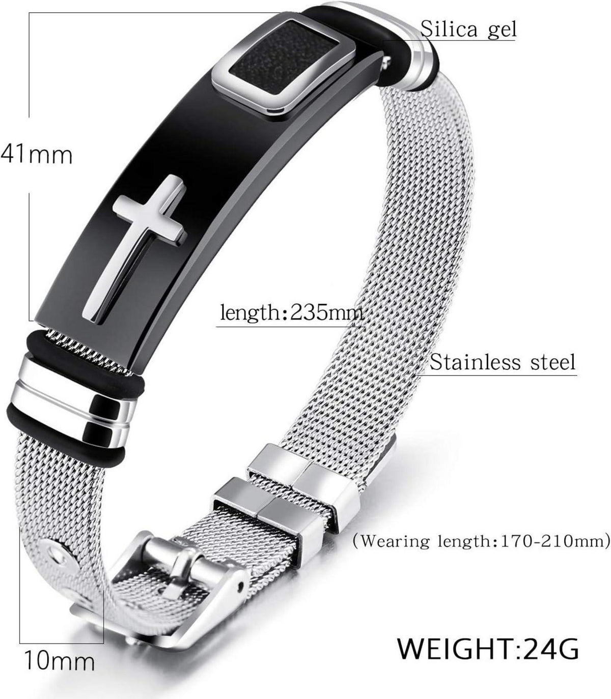 Armband Edelstahl Mesh Armreif Kreuz Schmuck Silber