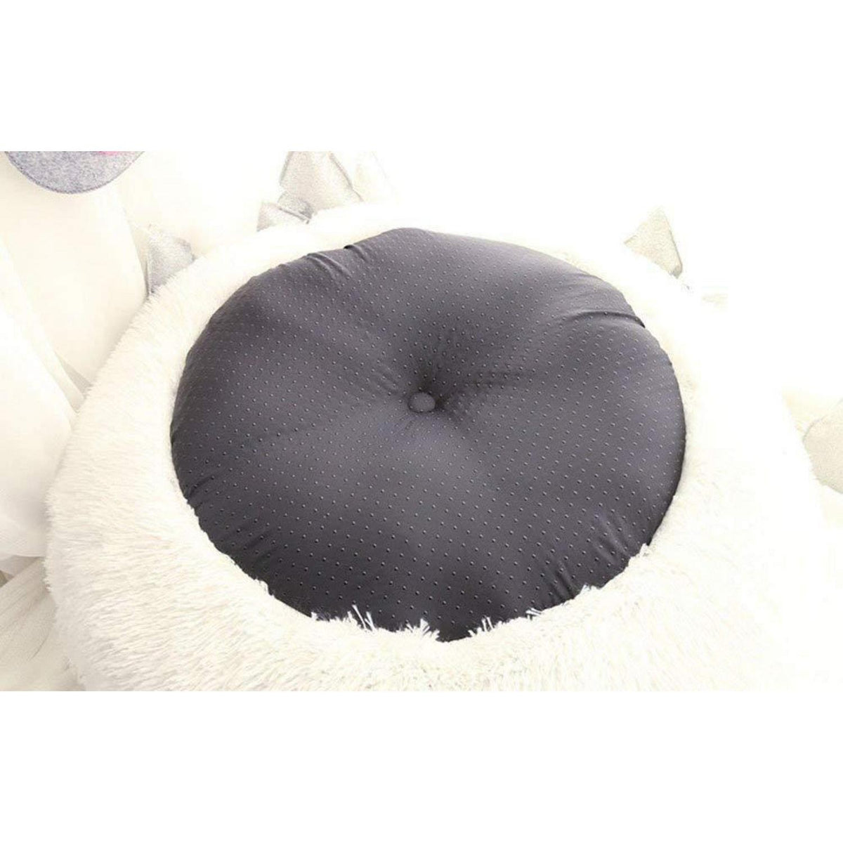 Rundes Hundebett Deluxe Plüsch XXL 120cm Weiß