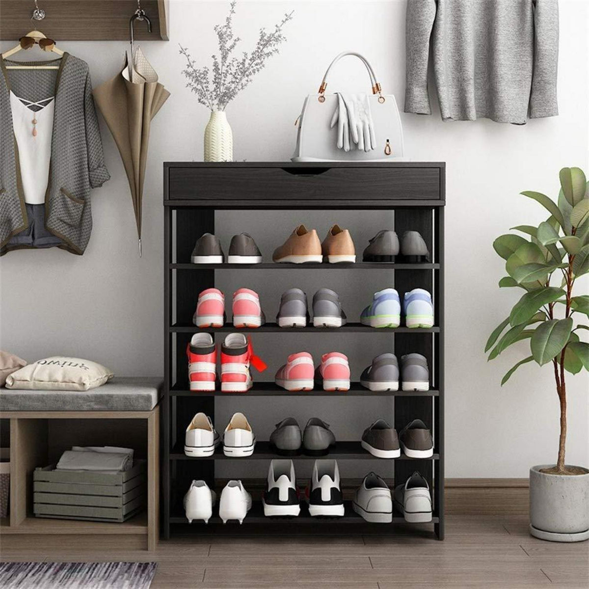 Holz Schuhregal 5 Ebenen – Schuhschrank für 20 Paar Schuhe