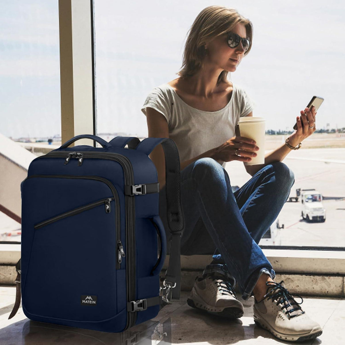 Erweiterbarer Handgepäck Rucksack 40L, Blau, 50x35x20cm