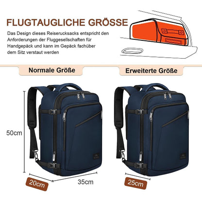 Erweiterbarer Handgepäck Rucksack 40L, Blau, 50x35x20cm