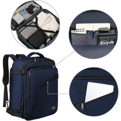 Erweiterbarer Handgepäck Rucksack 40L, Blau, 50x35x20cm