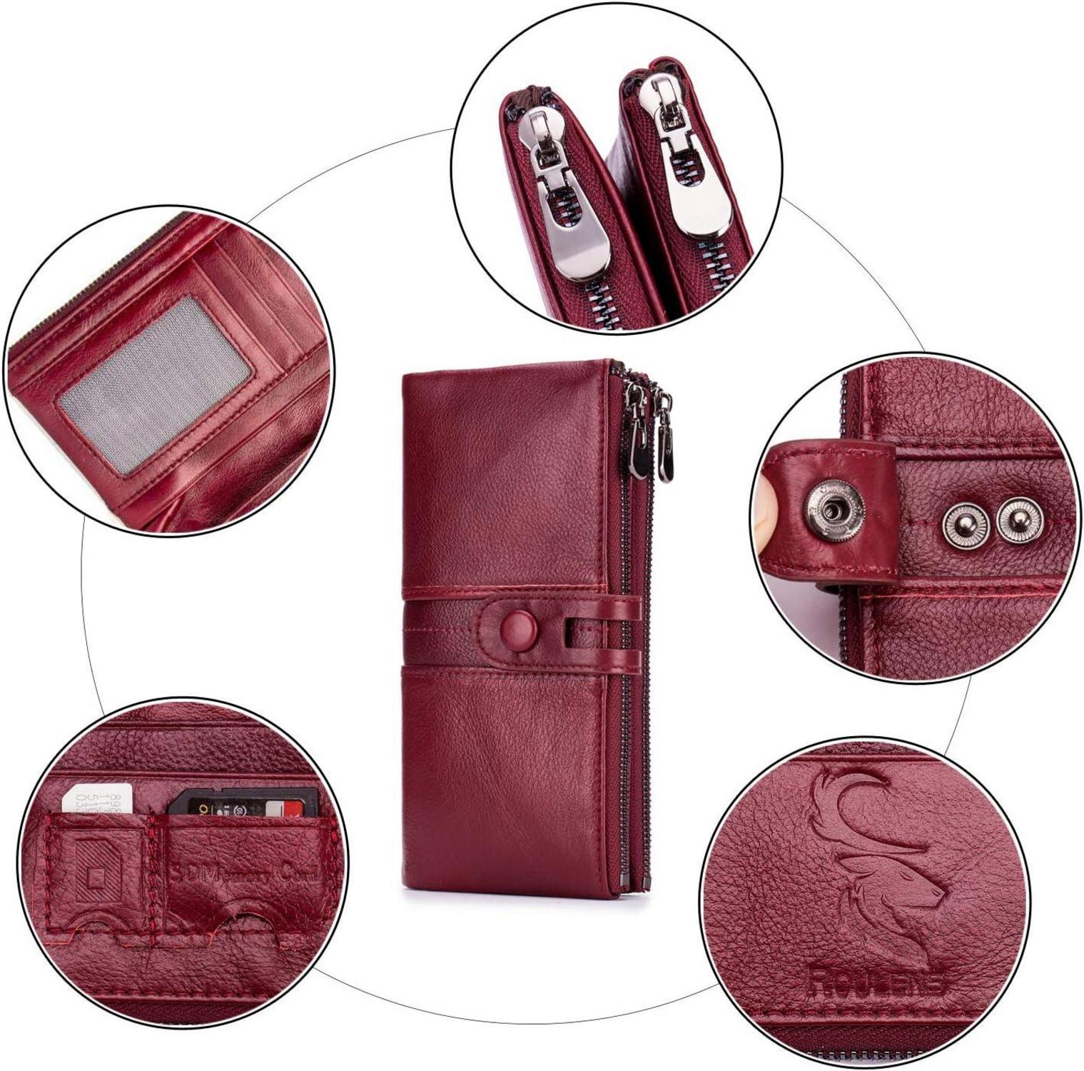 Vintage Leder Geldbörse Damen RFID Schutz 13 Kartenfächer