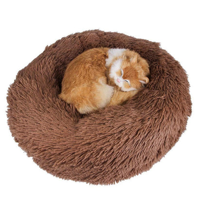 Flauschiges Haustierbett Donut für Hunde & Katzen, Braun 110cm