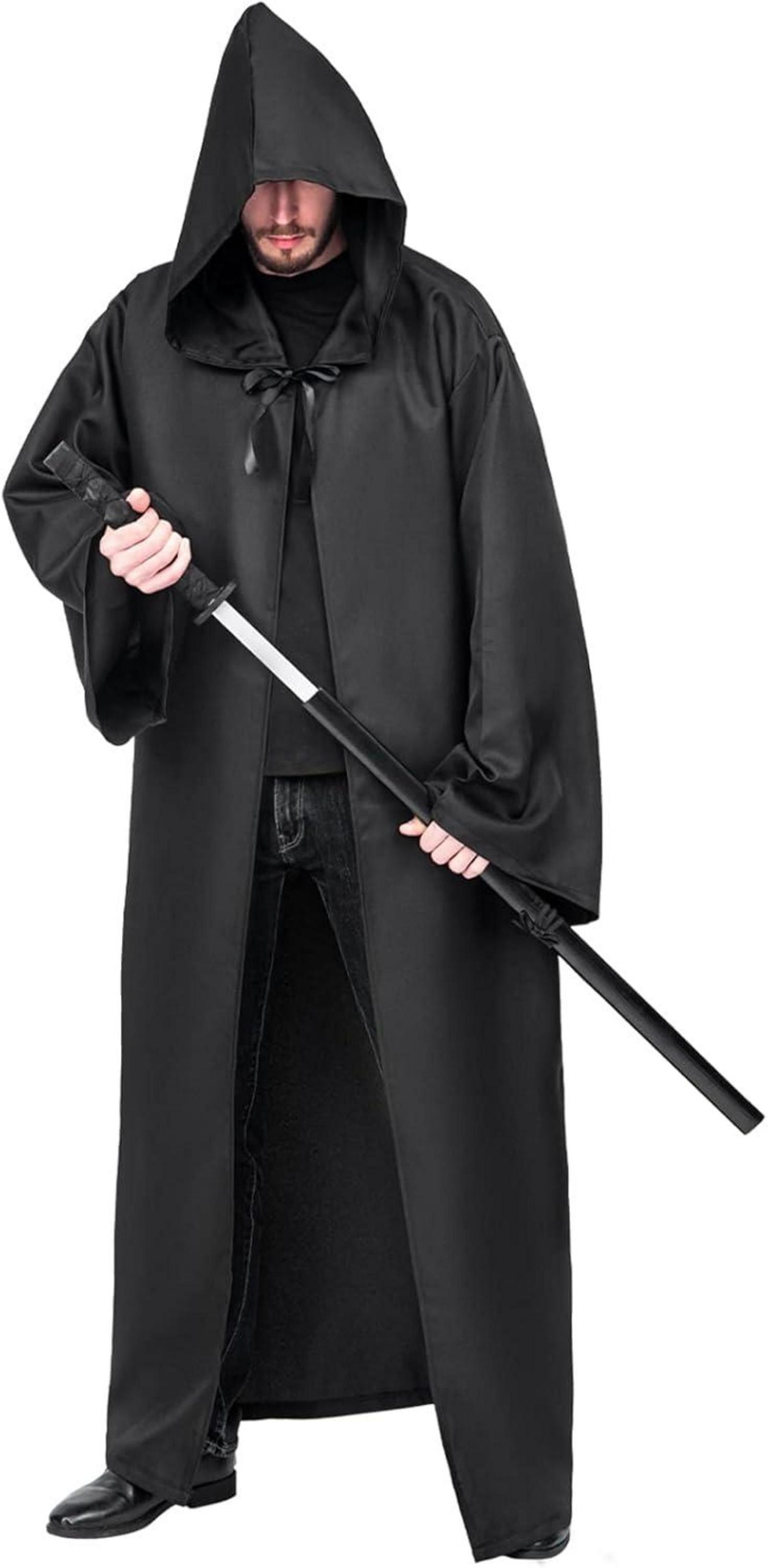 Umhang mit Kapuze Herren Schwarz L Halloween Karneval Fasching