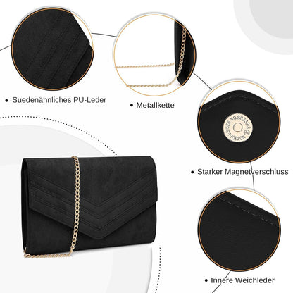 Miss Lulu Damen Clutch Envelope Abendtasche Kettentasche Hochzeit Elegant