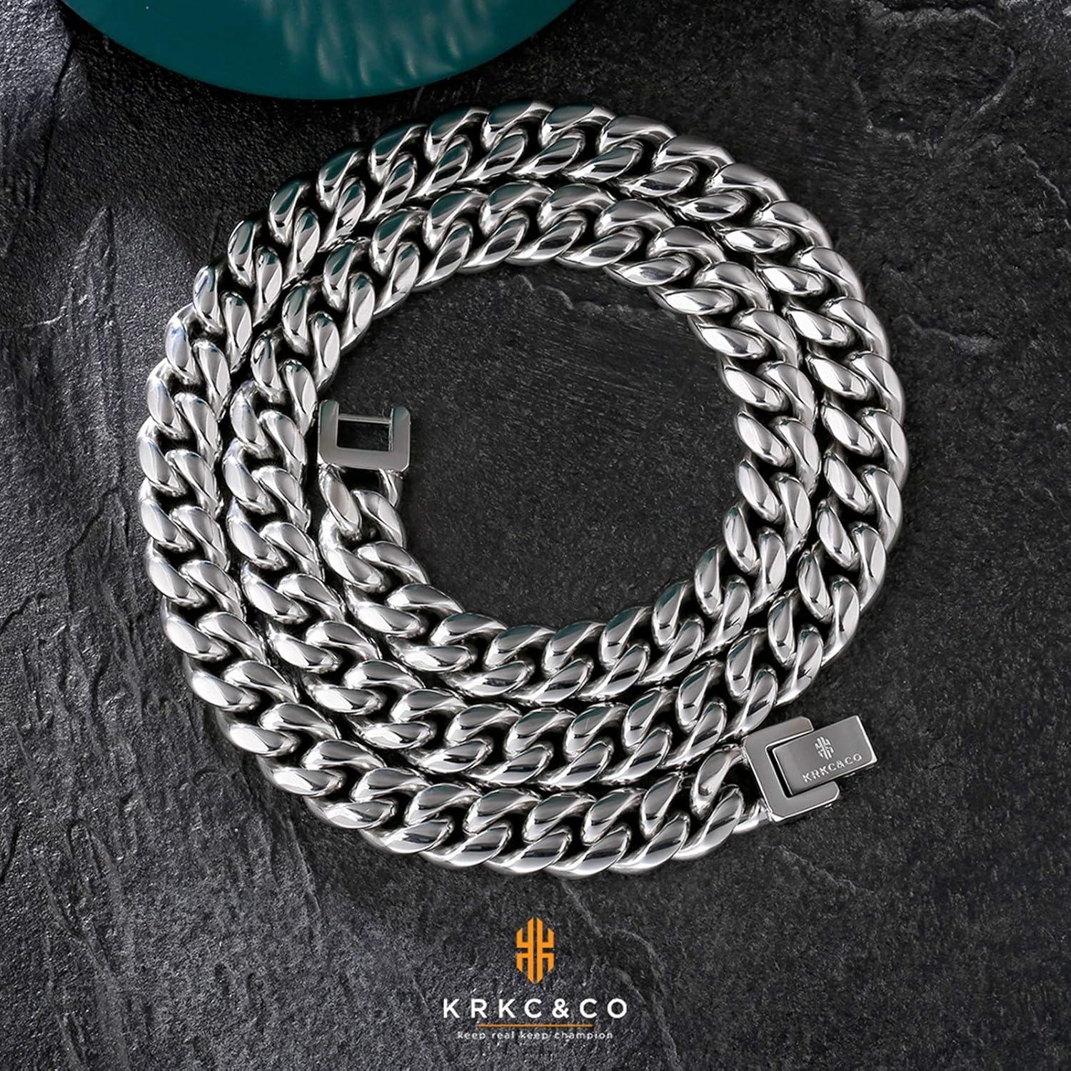 Herren Panzerkette 10/12/14mm Gold/Weißgold beschichtet Cuban Link Chain 45.7cm