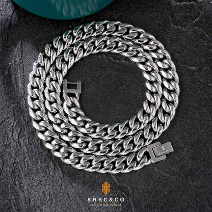Herren Panzerkette 10/12/14mm Gold/Weißgold beschichtet Cuban Link Chain 45.7cm