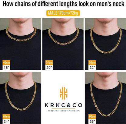 Herren Panzerkette 10/12/14mm 18K Gold Cuban Link Chain 45.7cm