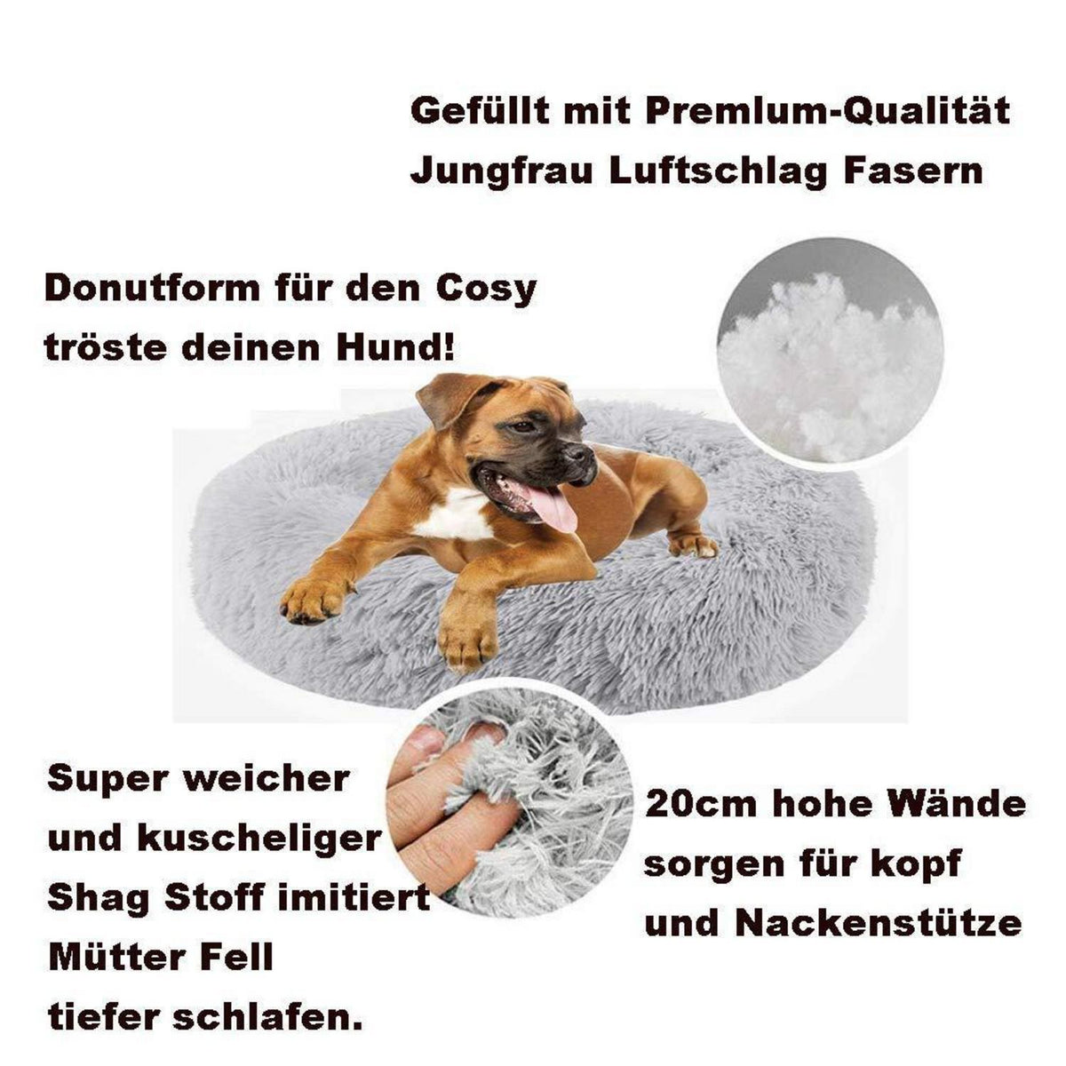 Flauschiges Haustierbett Donut – Hundekissen 120cm Darkgray