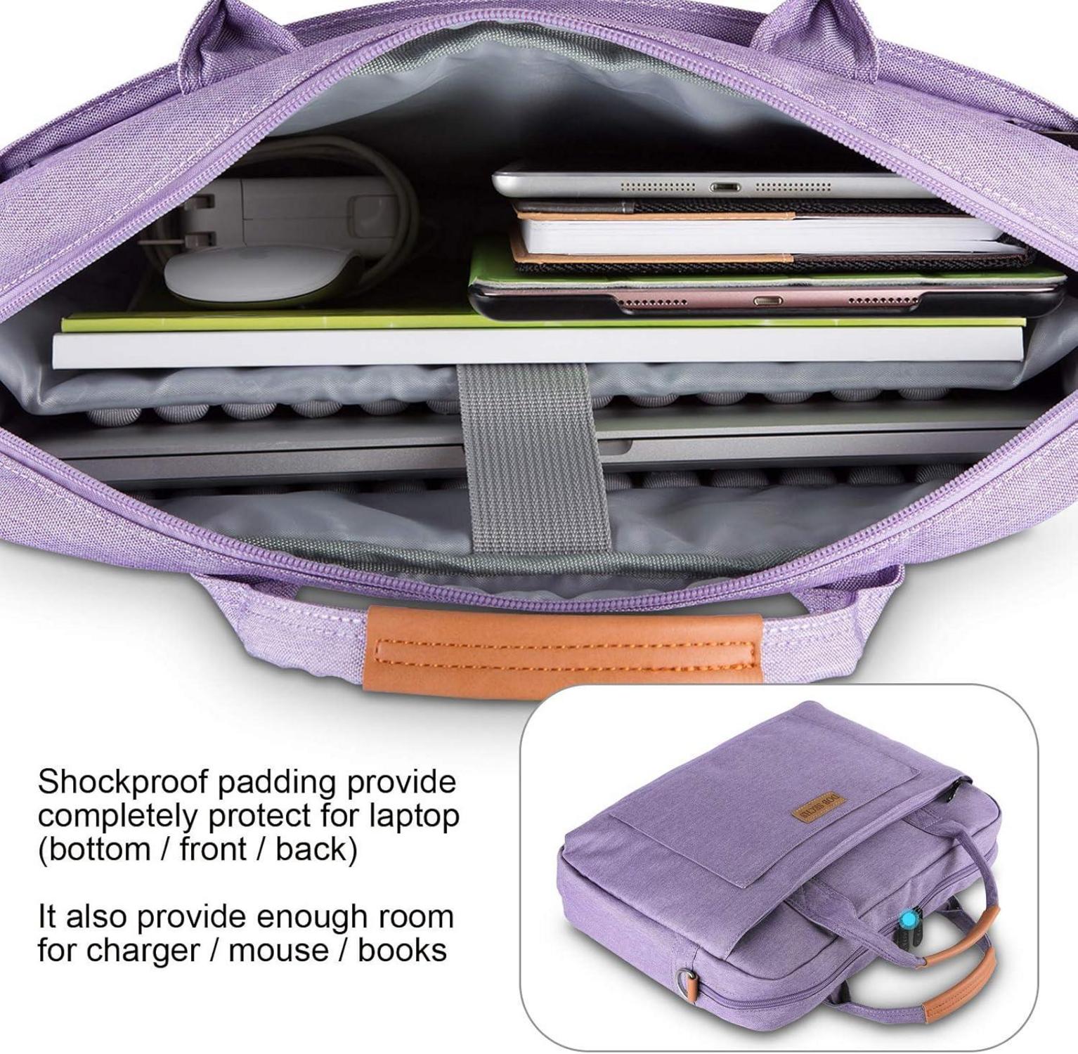 Laptoptasche 15-15.6 Zoll violett, Schultertasche mit Laptopfach & Trolley-Gurt