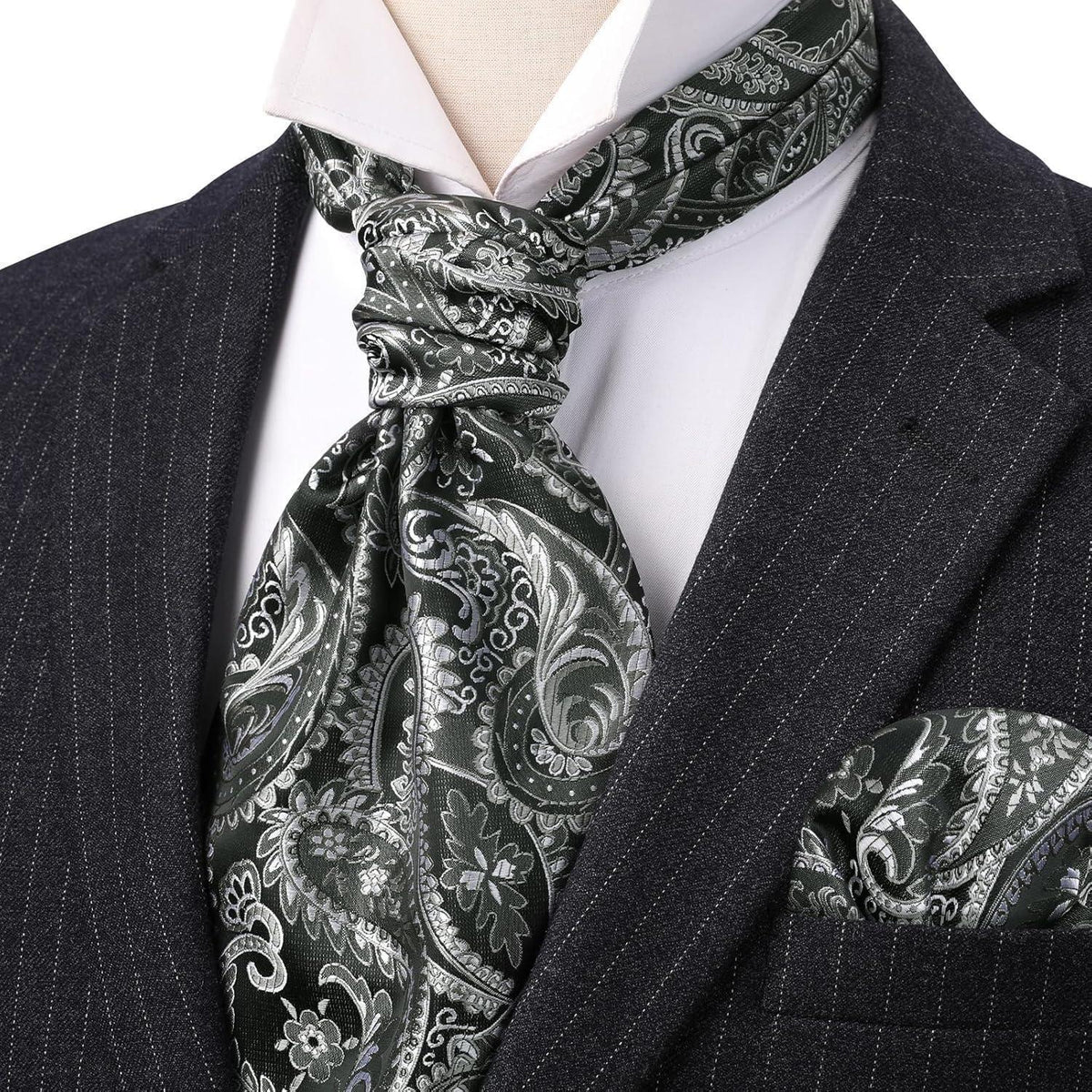 Herren Krawattenschal Set Paisley Grau/Silber