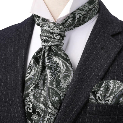 Herren Krawattenschal Set Paisley Grau/Silber