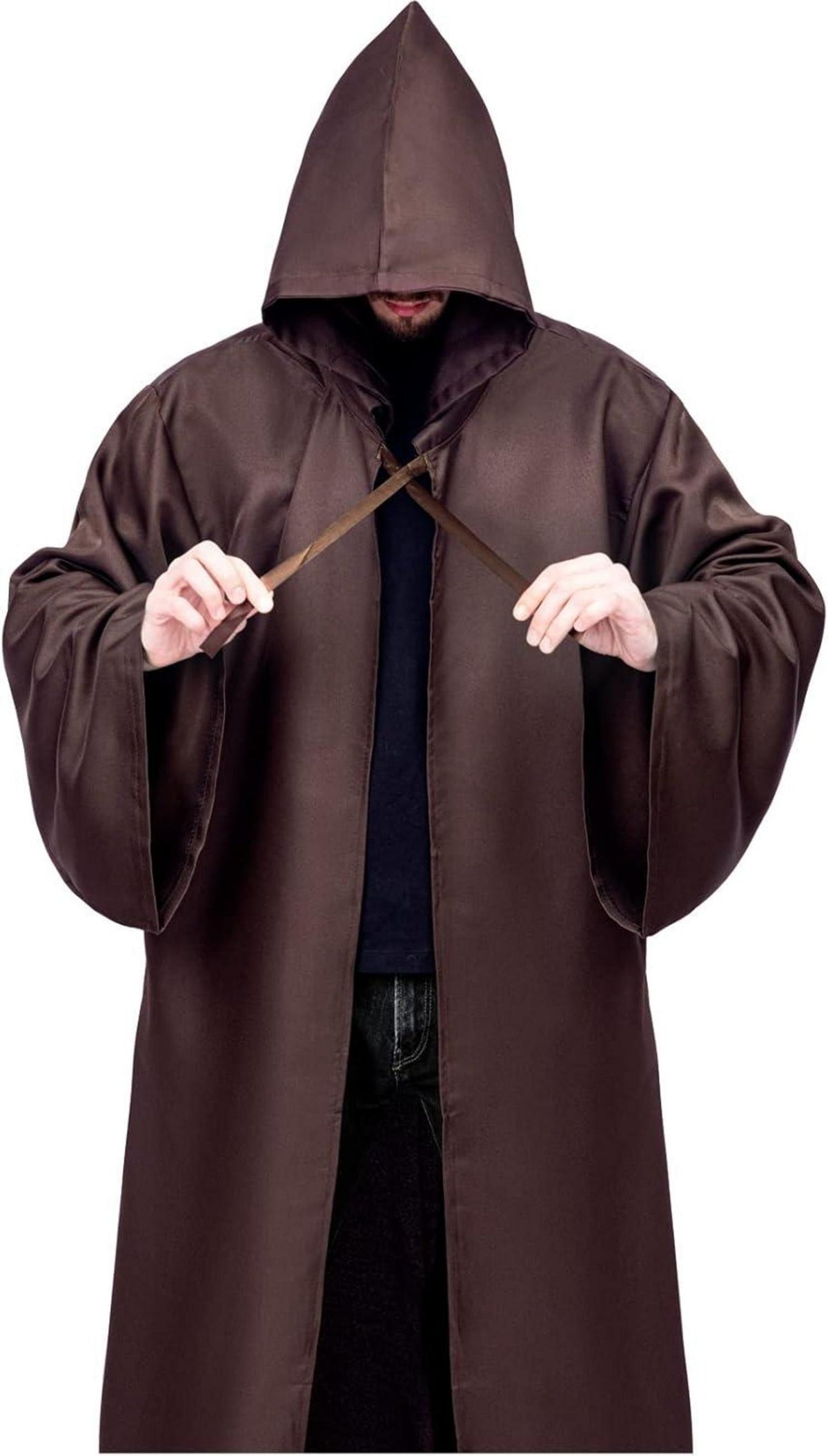 Umhang mit Kapuze Herren Robe Halloween Kostüm Braun S