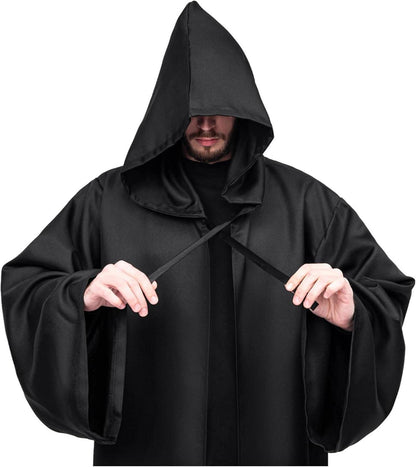 Umhang mit Kapuze Herren Robe Halloween Kostüm Cosplay Schwarz M
