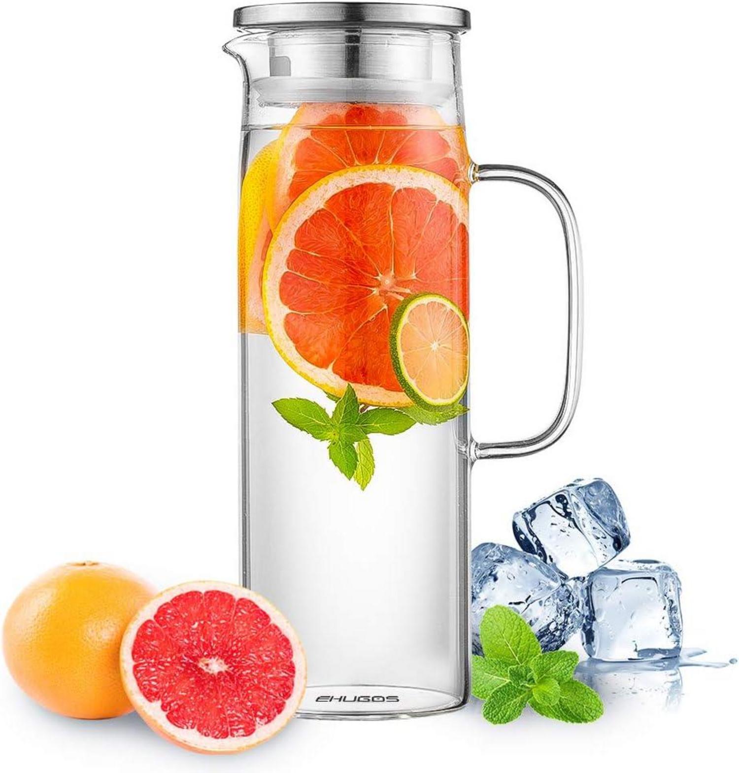 Glaskaraffe Borosilikatglas 1300ml mit Deckel Transparent