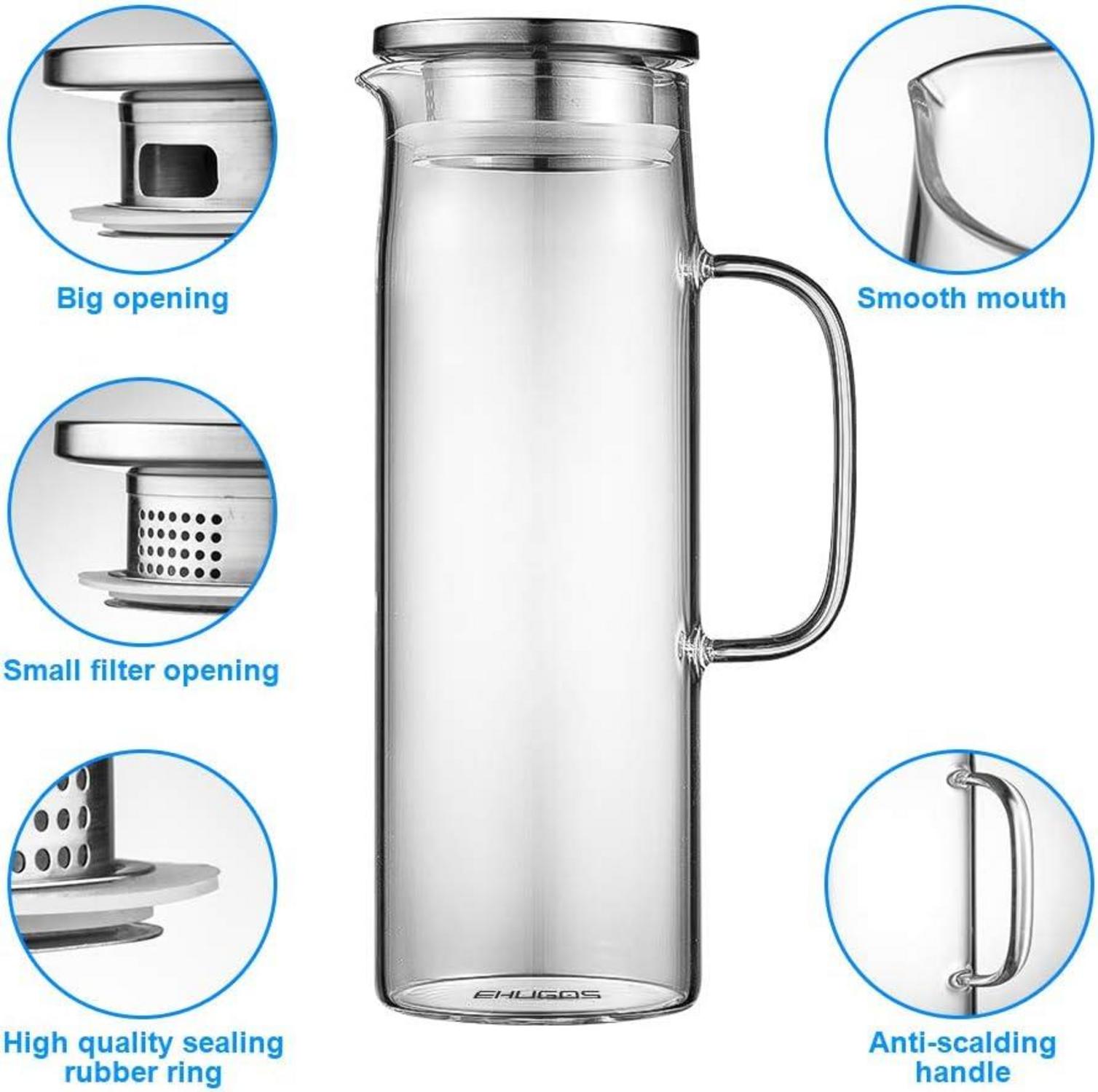 Glaskaraffe Borosilikatglas 1300ML mit Deckel Transparent