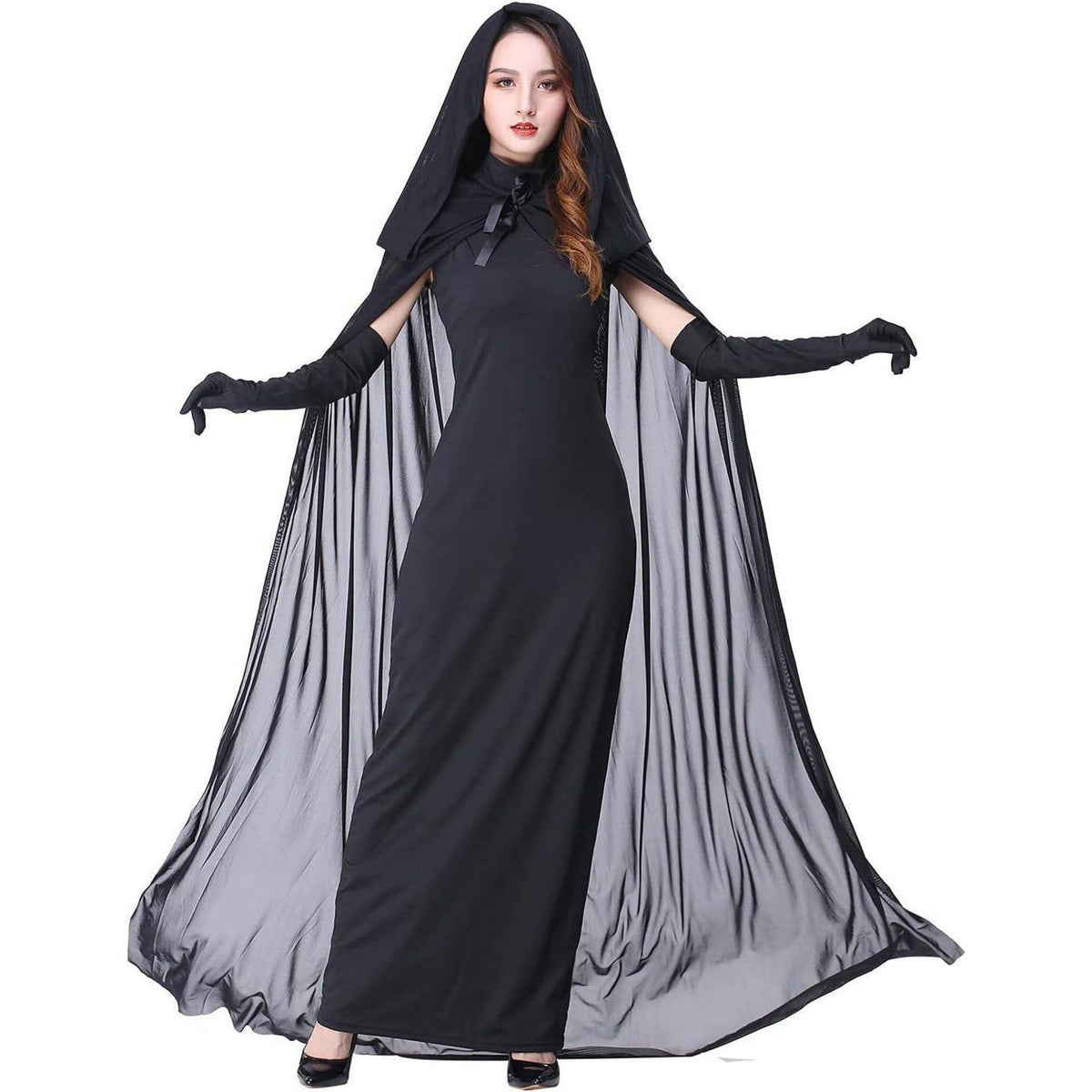 Halloween Kostüm Damen Geisterbraut - Schwarzes Horror Kleid Set