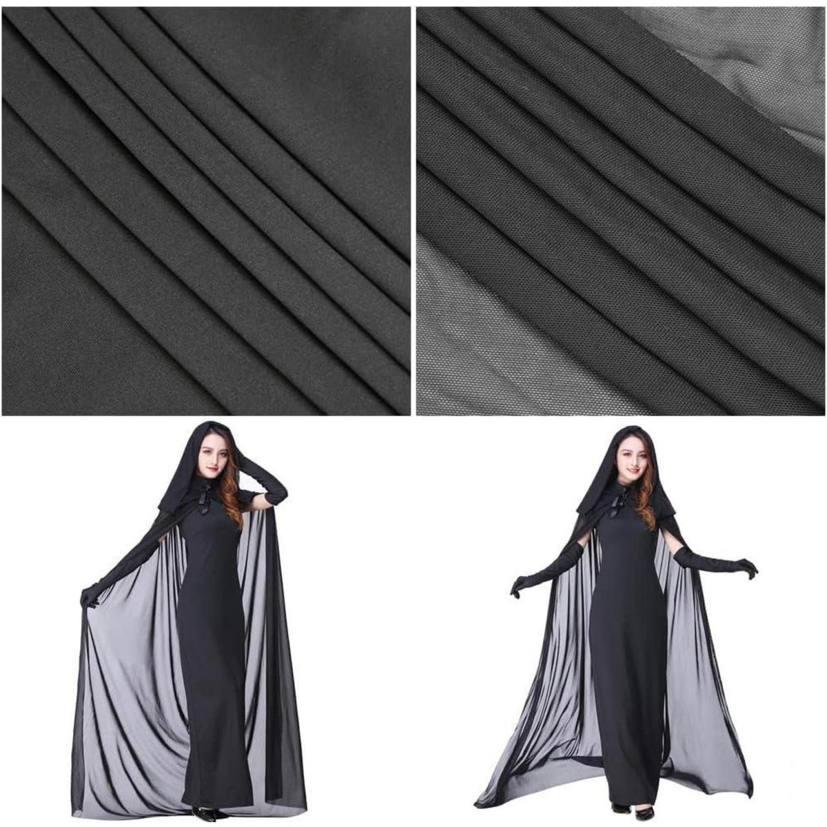 Halloween Kostüm Damen Geisterbraut - Schwarzes Horror Kleid Set