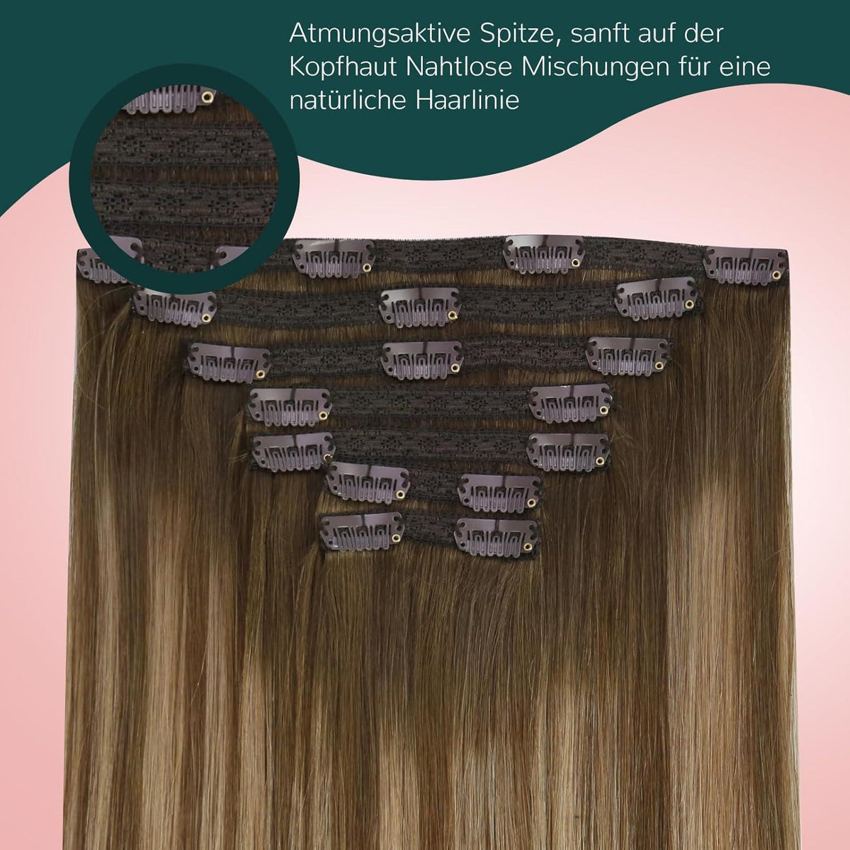 Clip-In Haarverlängerung Ombre Braun Blond Echthaar 55cm
