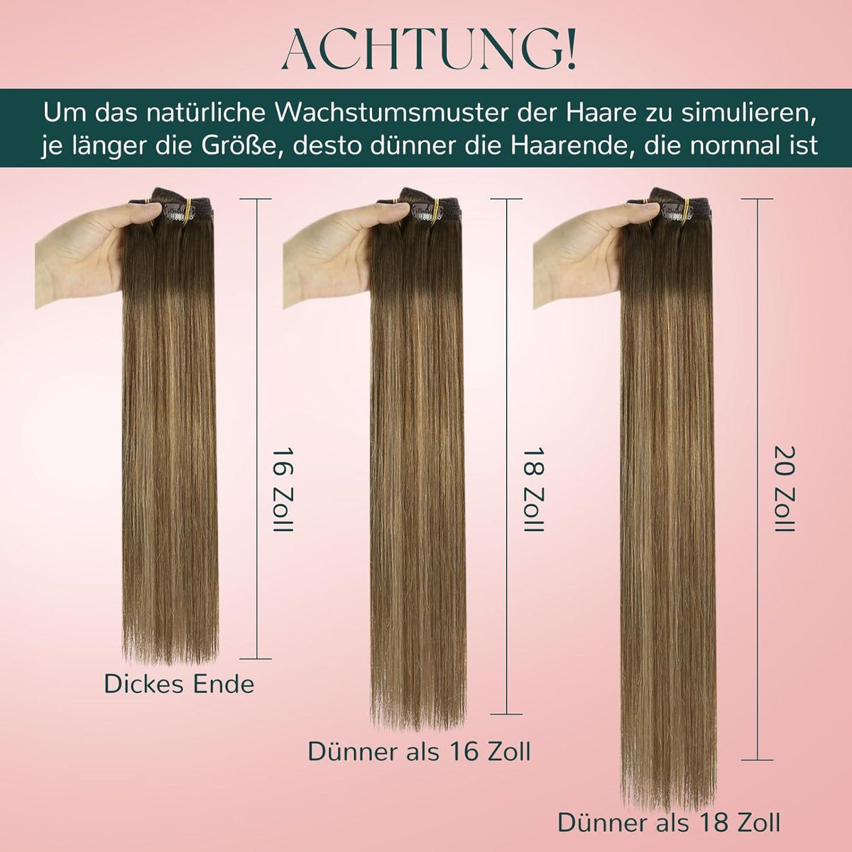 Clip-In Haarverlängerung Ombre Braun Blond Echthaar 55cm