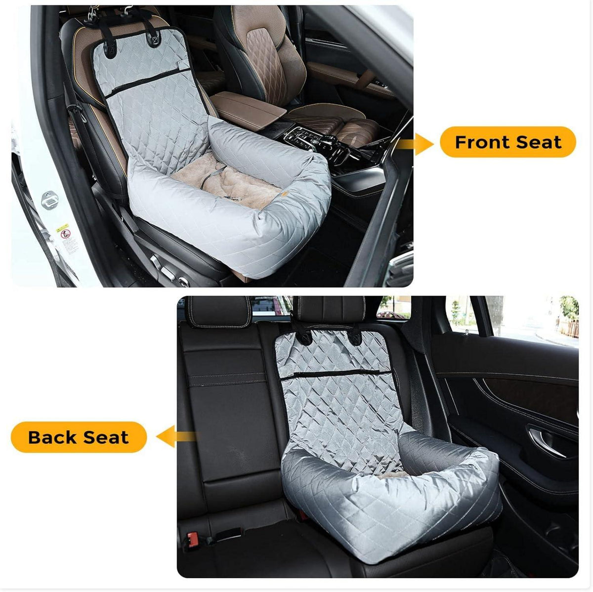 HAPPY HACHI Hundebett Autositzbezug Pet Car Booster Seat 2 in 1 Grau