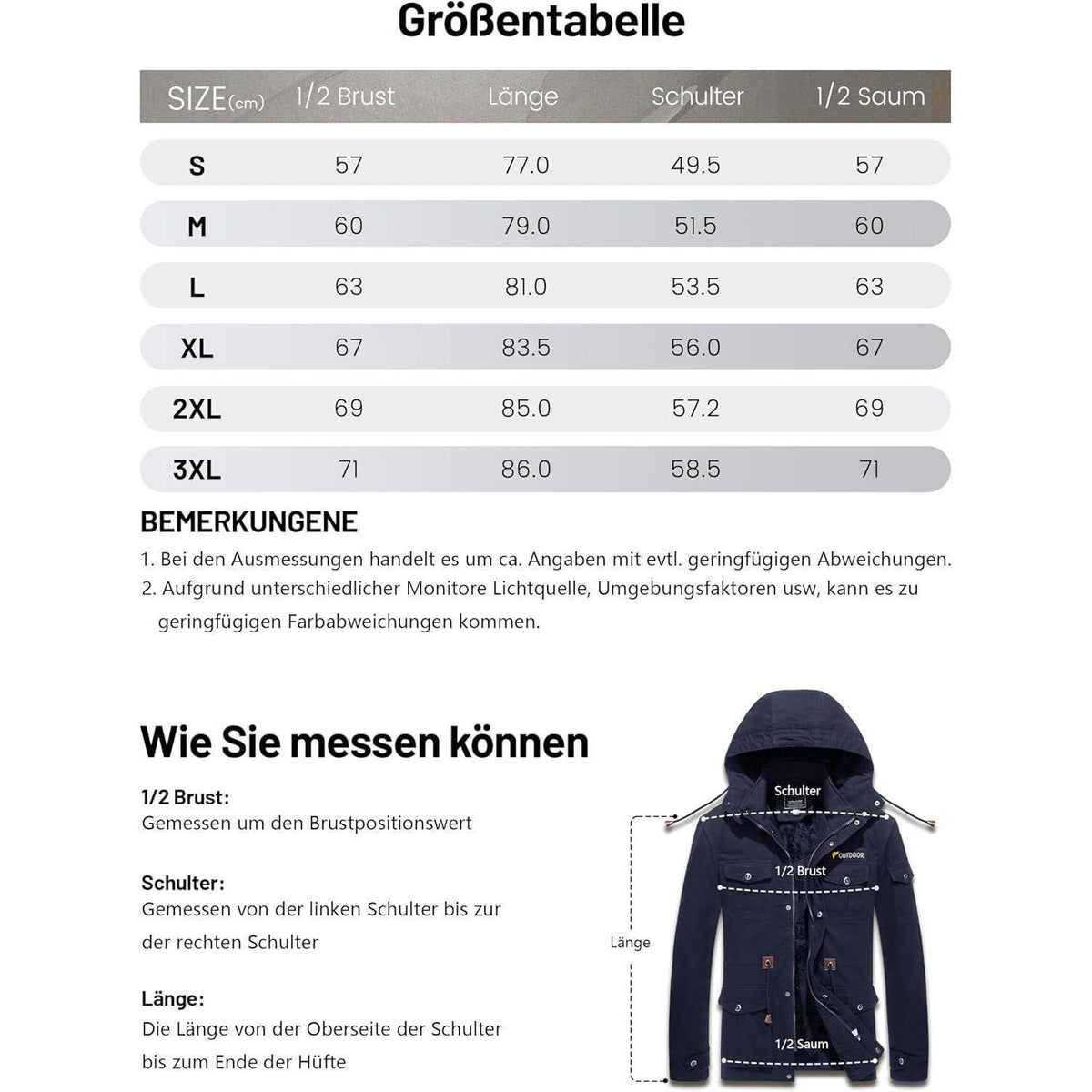 Herren Winterparka Fleecegefüttert mit Kapuze & Taschen