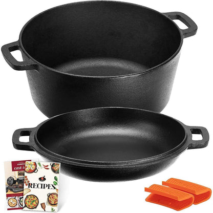Gusseisen Dutch Oven 2-in-1 mit Pfannendeckel, 26 cm, Schwarz