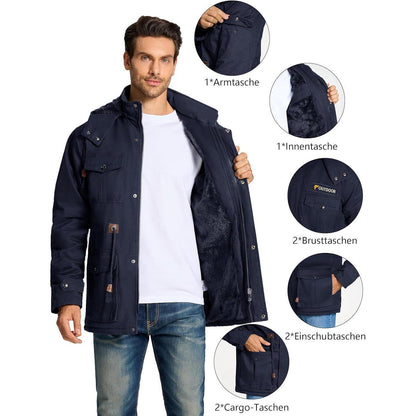 Herren Winterparka Fleecegefüttert mit Kapuze & Taschen Dunkelblau