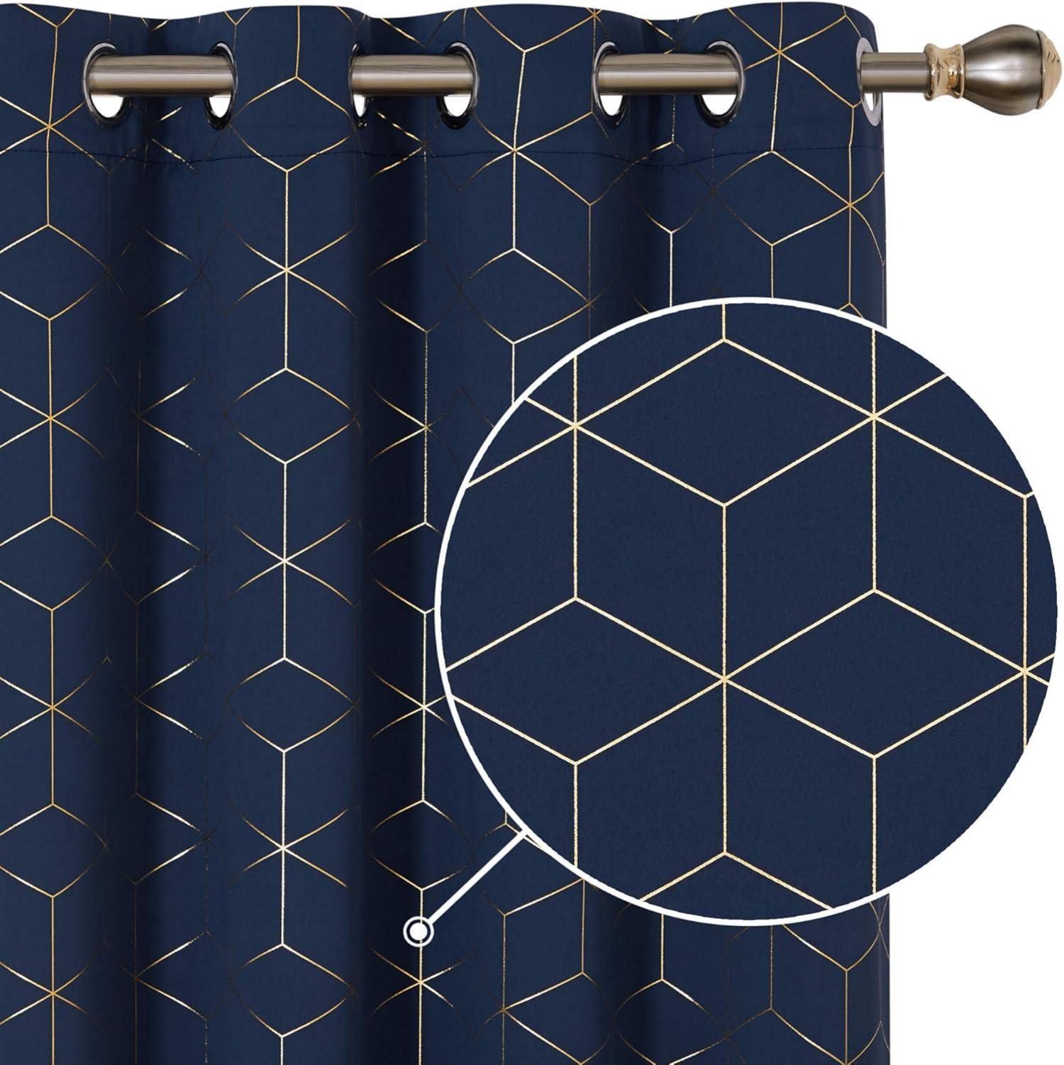 Blickdichte Verdunkelungsvorhänge Geometrie Muster dunkelblau 229x117
