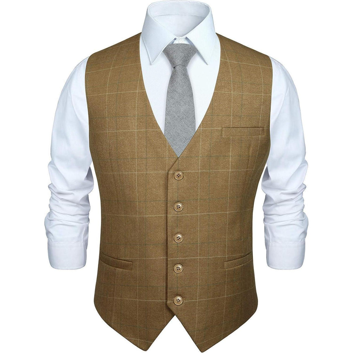 Herren Weste Baumwolle Karo Khaki 4XL