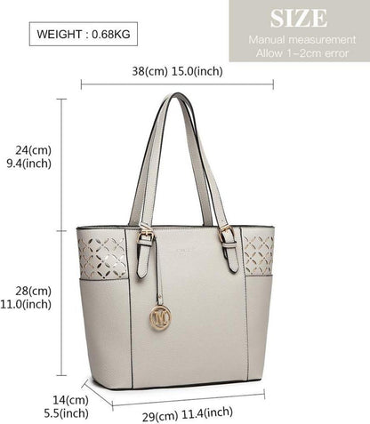 Große Damen Handtasche Pu-Leder Schultertasche mit Reißverschluss