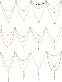 Damen Layered Halskette Set Gold Silber Anhänger Mehrreihig Choker Y