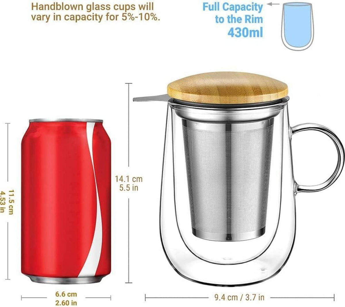 Glastal 430ml Doppelwandige Teetasse mit Metallsieb