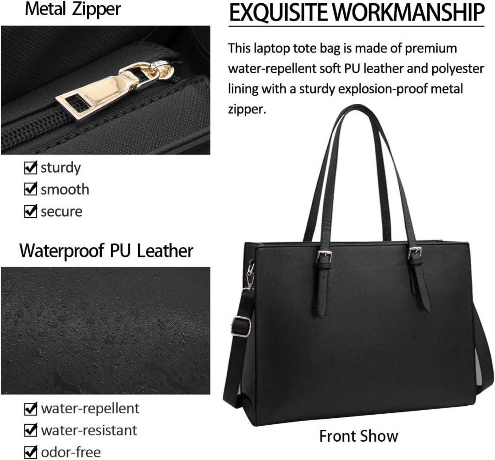 Große Damen Handtasche Schwarz Leder Umhängetasche 15.6 Zoll
