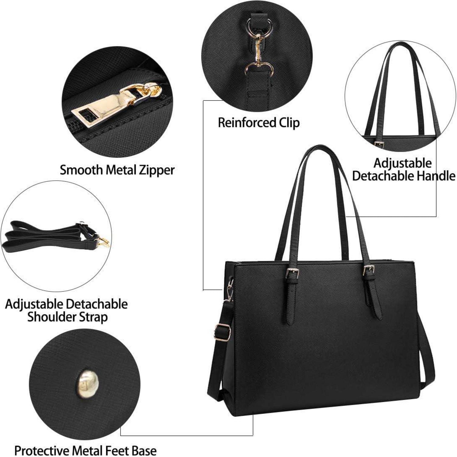 NUBILY Große Damen Handtasche Schwarz Leder Umhängetasche 15.6 Zoll