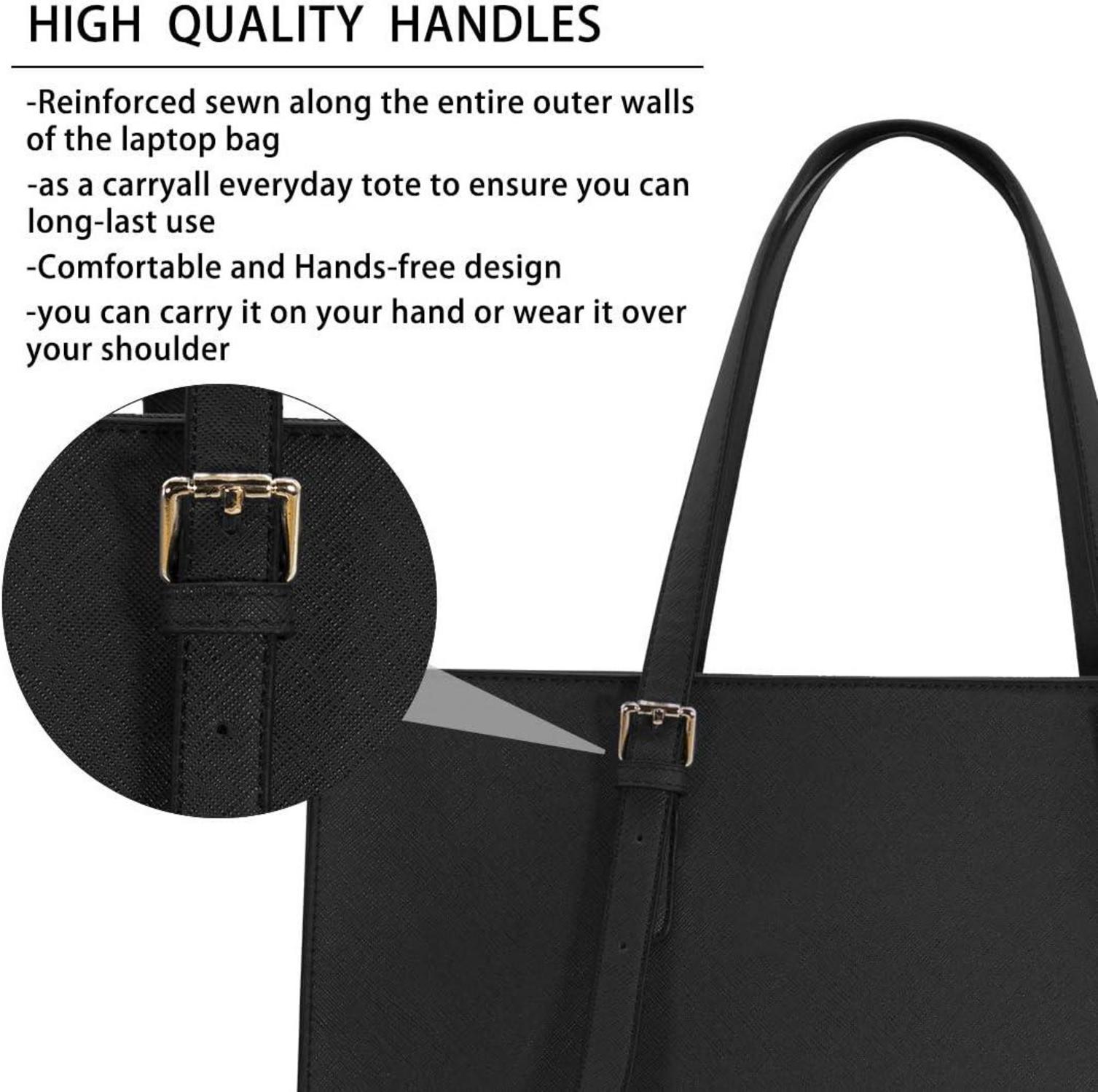 Schwarze Damen Handtasche Groß Leder Umhängetasche Business Laptop