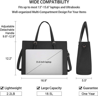 Große Damen Handtasche Schwarz Leder für Laptop Arbeit Schule 15.6
