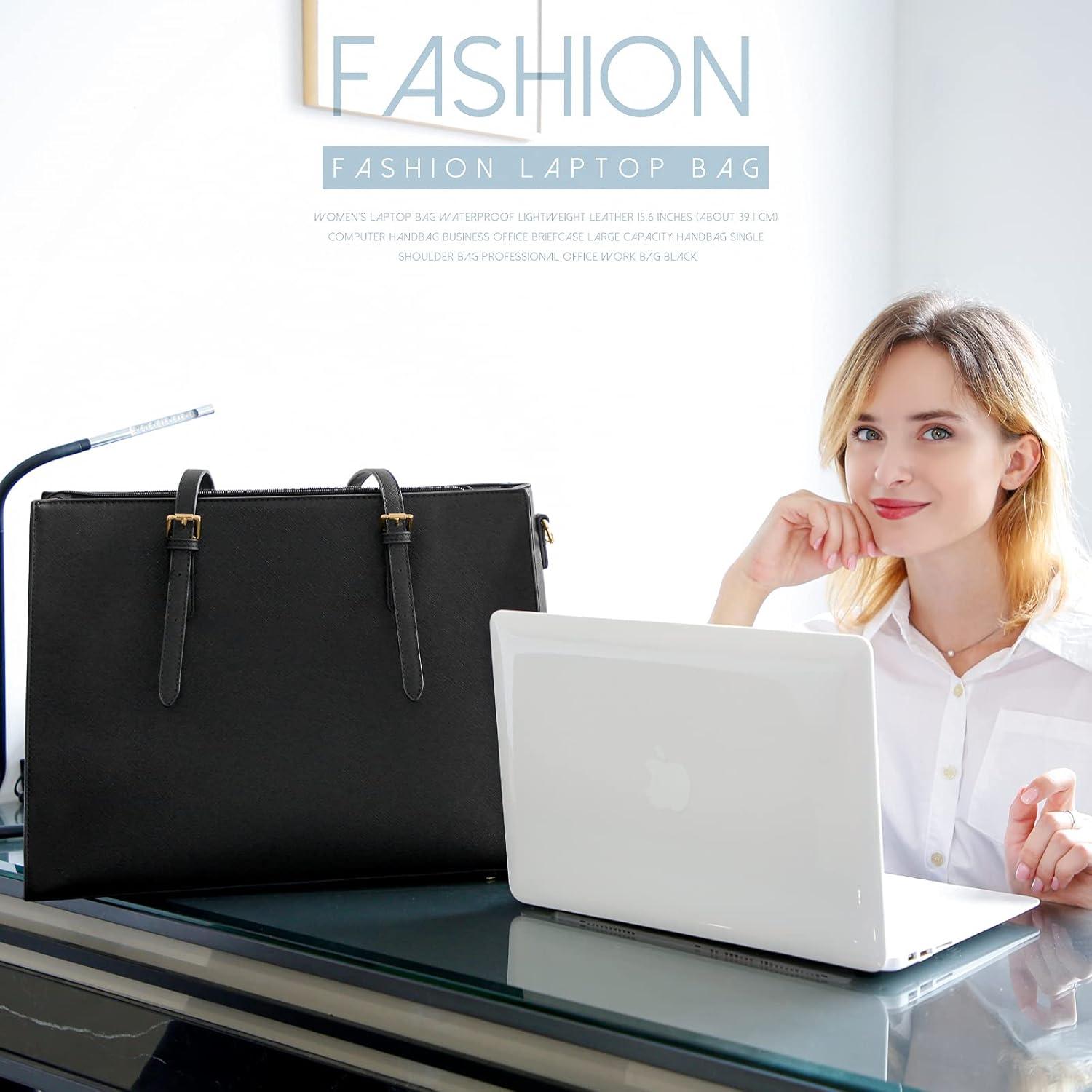 Schwarze Damen Handtasche Groß Leder Umhängetasche Business Laptop