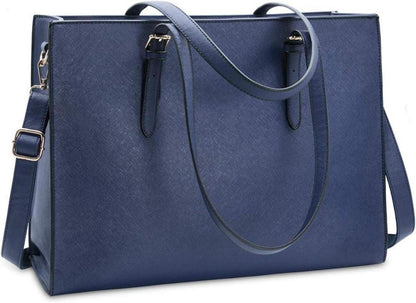 Große Damen Handtasche Schwarz Leder Umhängetasche 15.6 Zoll