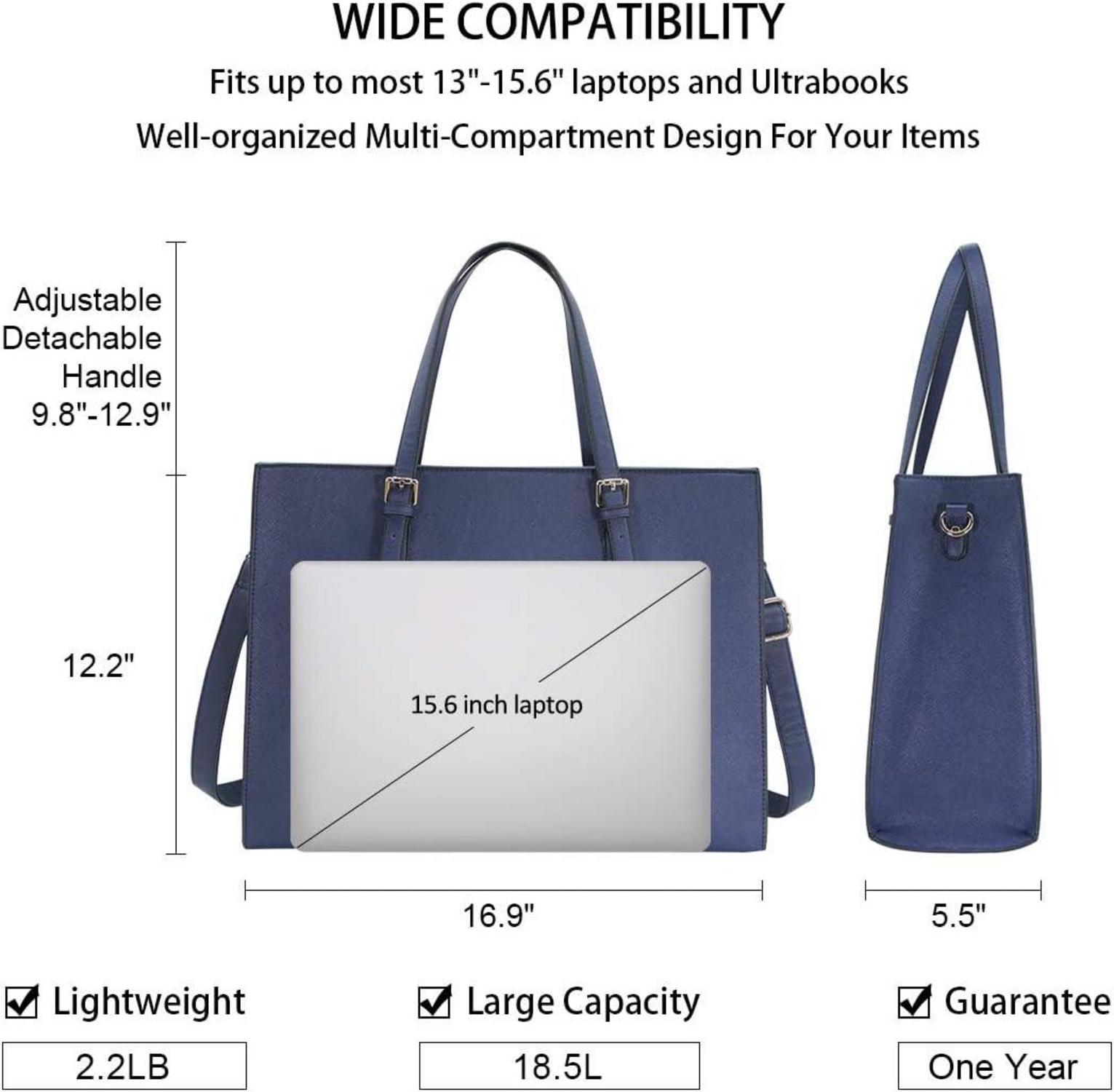 Damen Handtasche Groß Schwarz Leder Umhängetasche Laptop Business 15.6