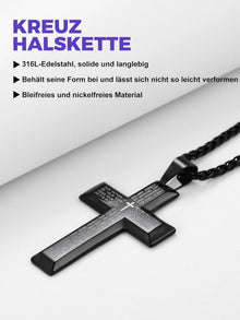 Edelstahl Kreuz Anhänger Halskette Schwarz/Silber/Gold 55cm