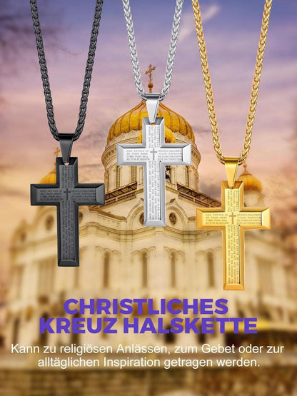 Edelstahl Kreuz Anhänger Halskette Silber/Gold/Schwarz 50+5cm