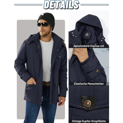 Herren Winterjacke gefüttert mit Kapuze & Cargo Taschen Dunkelblau