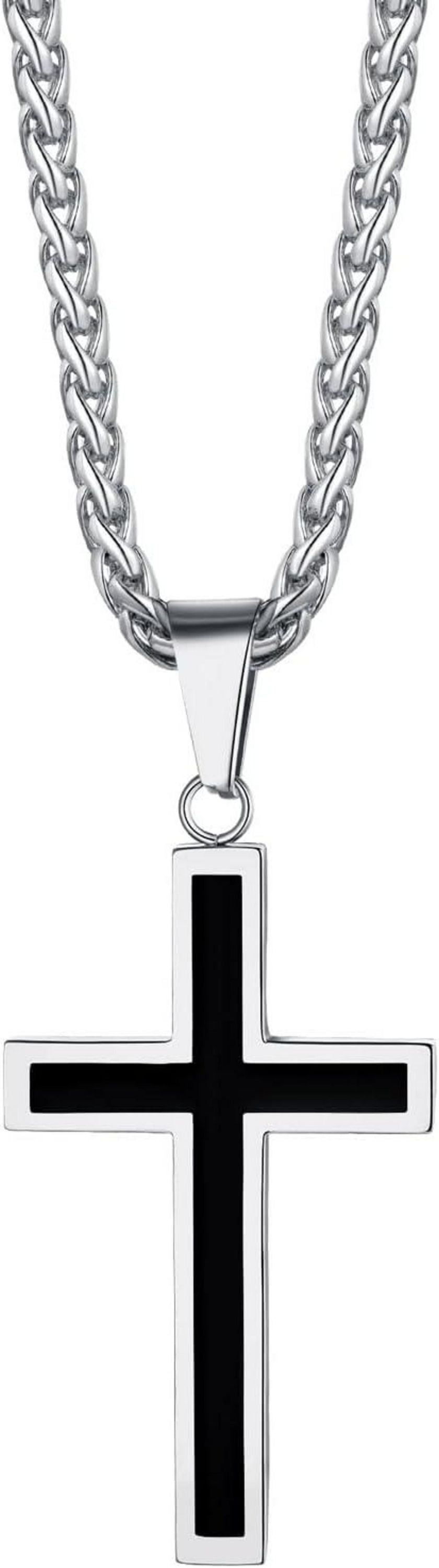 Kreuz Anhänger Halskette Silber Gold Schwarz Weizenkette 50+5cm